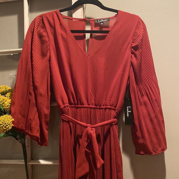 Lulus Maroon 3/4 Bell Sleeve Midi Dress Small - Picture 2 of 6